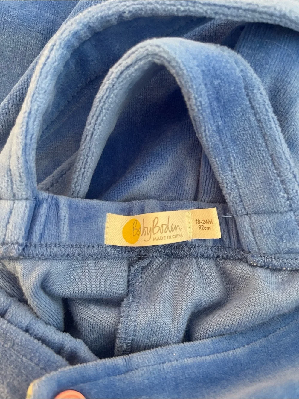 MINI BODEN EUC Cornflower Blue Liberty Floral Trimmed Velour Dungarees